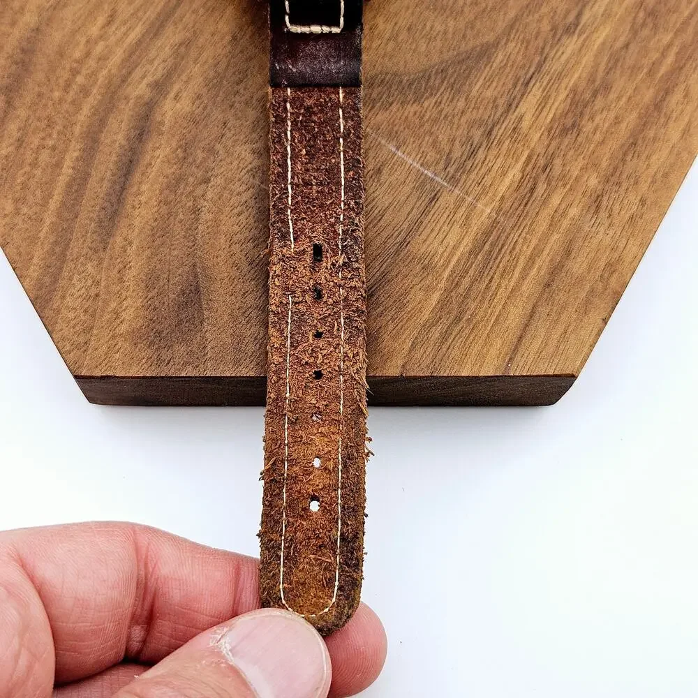 Vintage Disney Mickey Mouse 60 Year Wrist Watch Gold Tone Brown Leather Band